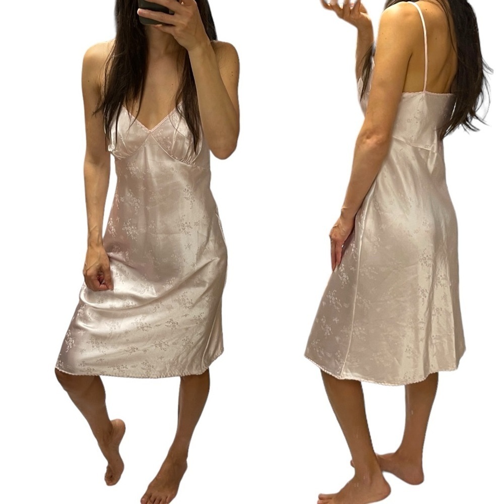 French Maid slip vintage dress Babydoll fits S pink satin coquette nightgown